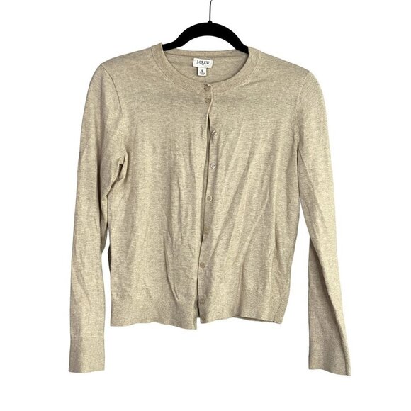 J.Crew Cotton Button Down Long Sleeve Crew Neck Sweater Cardigan S Cream #2304 - Picture 1 of 12